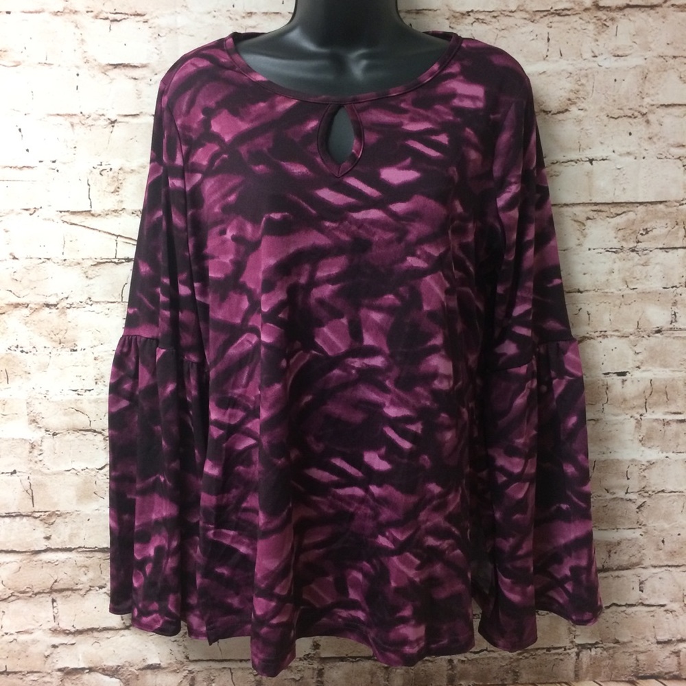 Ashley Stewart Key Hole Bell Sleeves Boho Blouse